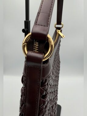 JW PEI Lily Faux Bamboo Woven Shoulder Bag Brown Vegan Leather Crossbody